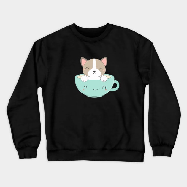 Kawaii and cute coffee puppy t-shirt Crewneck Sweatshirt by happinessinatee